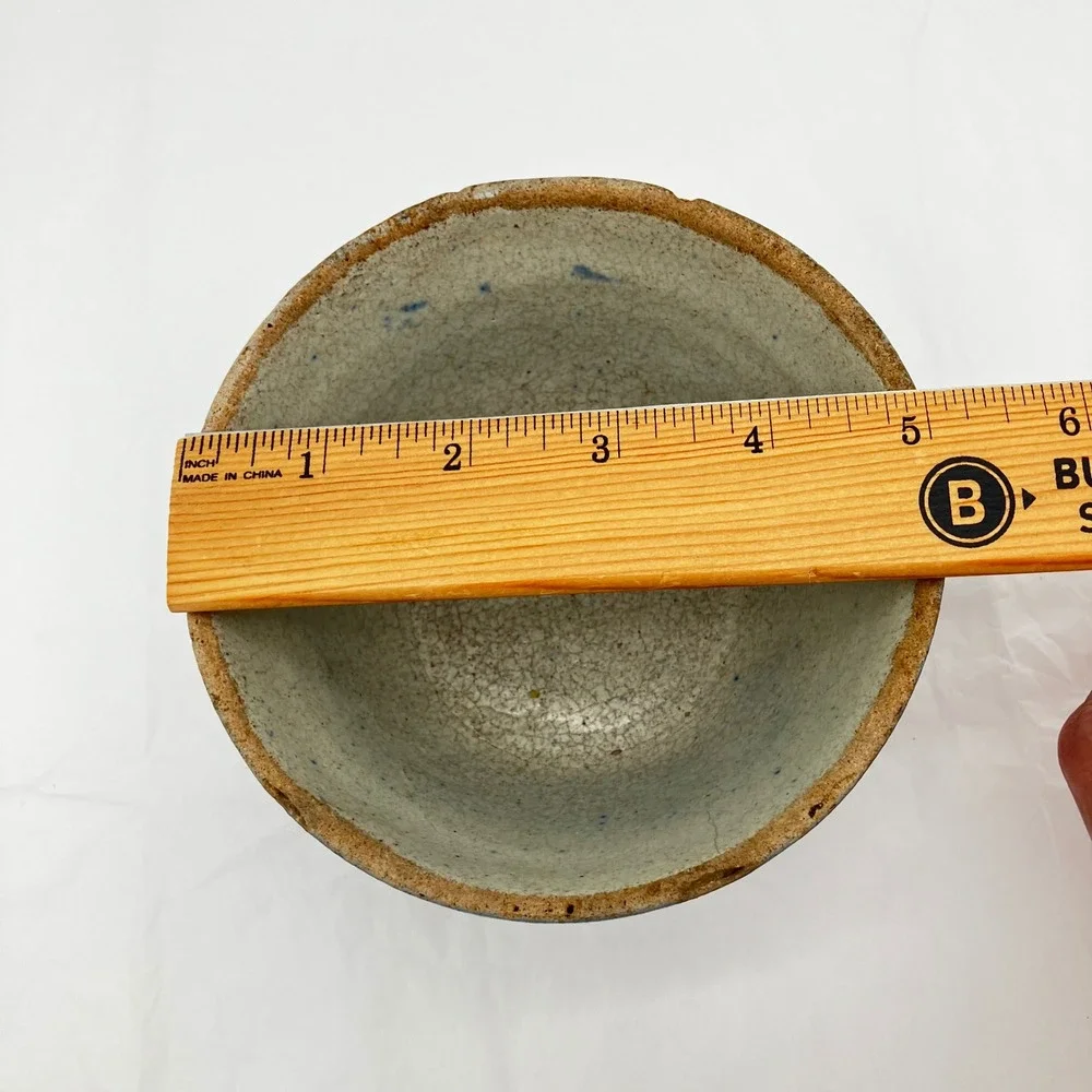 1900s Antique Blue&White Salt Glazed Stoneware Nesting Mixing Bowl Wedding Ring